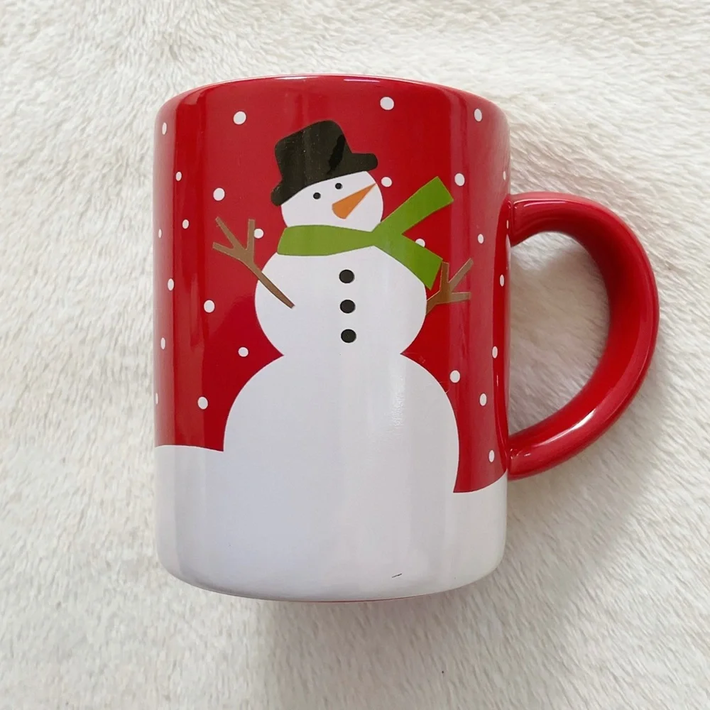 Crate & Barrel Winter Snowman Mug | Holiday Coffee Cocoa Cup Red White